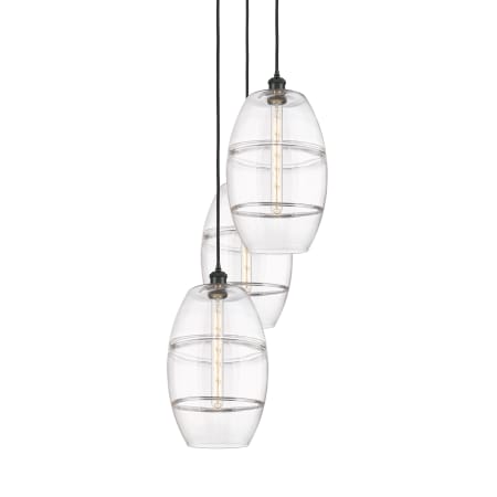 A large image of the Innovations Lighting 113B-3P-56-17 Vaz Pendant Matte Black / Clear