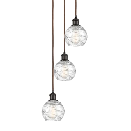A large image of the Innovations Lighting 113B-3P-18-13 Athens Pendant Oil Rubbed Bronze / Clear Deco Swirl