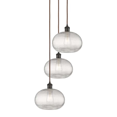 A large image of the Innovations Lighting 113B-3P-30-17 Ithaca Pendant Oil Rubbed Bronze / Clear Ithaca
