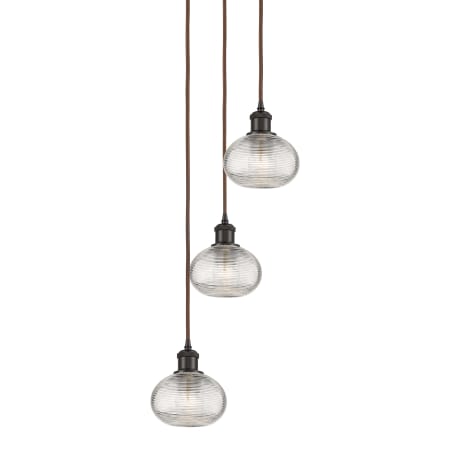 A large image of the Innovations Lighting 113B-3P-22-13 Ithaca Pendant Oil Rubbed Bronze / Clear Ithaca