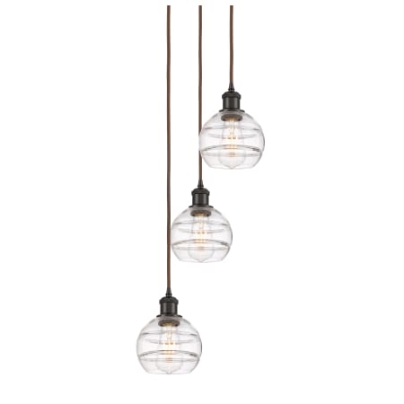 A large image of the Innovations Lighting 113B-3P-24-12 Rochester Pendant Oil Rubbed Bronze / Clear