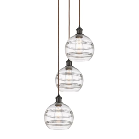 A large image of the Innovations Lighting 113B-3P-30-15 Rochester Pendant Oil Rubbed Bronze / Clear