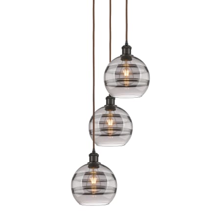 A large image of the Innovations Lighting 113B-3P-30-15 Rochester Pendant Oil Rubbed Bronze / Smoked