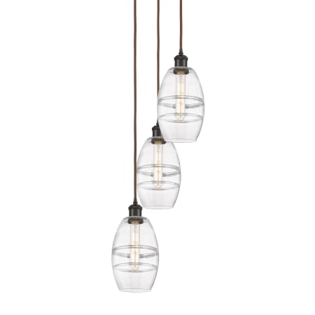 A large image of the Innovations Lighting 113B-3P-25-12 Vaz Pendant Oil Rubbed Bronze / Clear