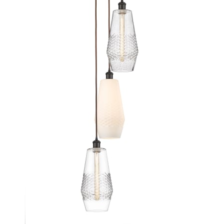 A large image of the Innovations Lighting 113B-3P-13-39 Windham Pendant Oil Rubbed Bronze / White / Clear and Seedy