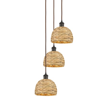 A large image of the Innovations Lighting 113B-3P-30-19 Woven Rattan Pendant Oil Rubbed Bronze / Natural