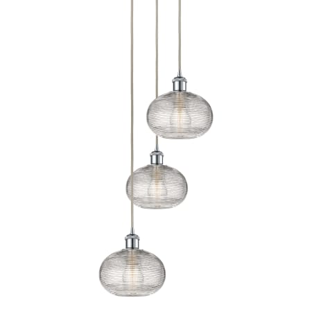 A large image of the Innovations Lighting 113B-3P-26-15 Ithaca Pendant Polished Chrome / Clear Ithaca