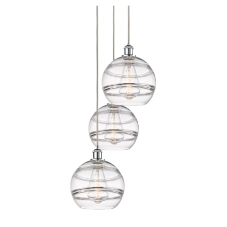 A large image of the Innovations Lighting 113B-3P-36-17 Rochester Pendant Polished Chrome / Clear