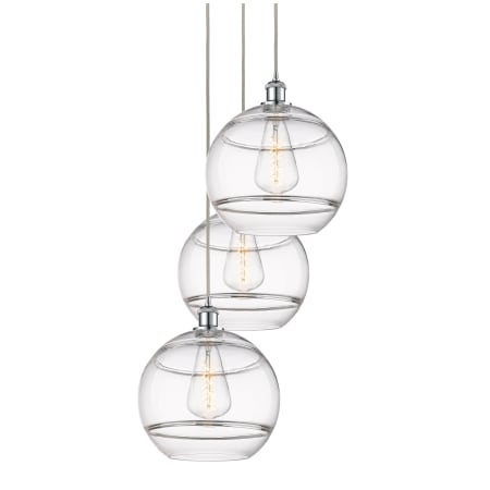 A large image of the Innovations Lighting 113B-3P-41-19 Rochester Pendant Polished Chrome / Clear