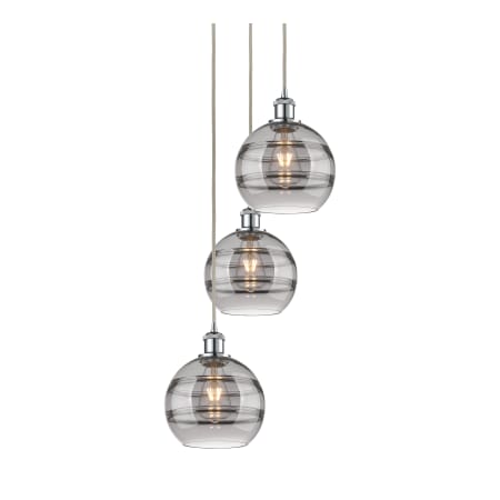 A large image of the Innovations Lighting 113B-3P-30-15 Rochester Pendant Polished Chrome / Smoked