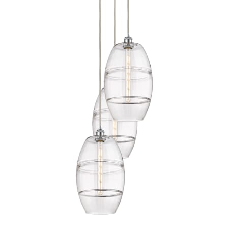 A large image of the Innovations Lighting 113B-3P-56-17 Vaz Pendant Polished Chrome / Clear