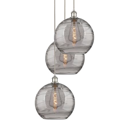 A large image of the Innovations Lighting 113B-3P 41 19 Athens Deco Swirl Pendant Polished Nickel / Light Smoke Deco Swirl