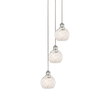 A large image of the Innovations Lighting 113B-3P-11-13 White Mouchette Pendant Polished Nickel