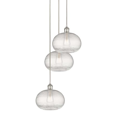 A large image of the Innovations Lighting 113B-3P-30-17 Ithaca Pendant Polished Nickel / Clear Ithaca