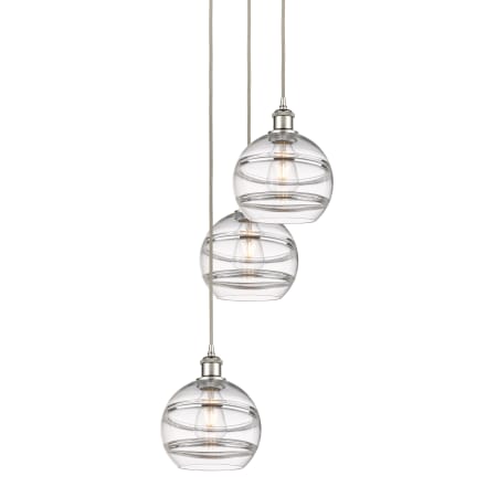 A large image of the Innovations Lighting 113B-3P-30-15 Rochester Pendant Polished Nickel / Clear