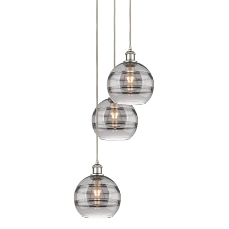 A large image of the Innovations Lighting 113B-3P-30-15 Rochester Pendant Polished Nickel / Smoked