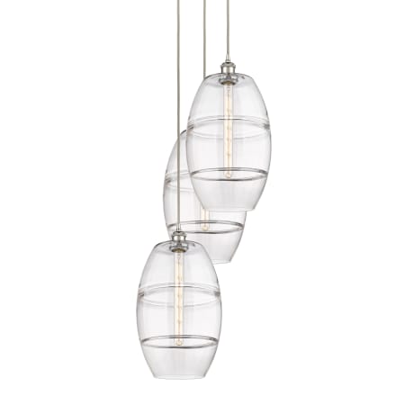 A large image of the Innovations Lighting 113B-3P-56-17 Vaz Pendant Polished Nickel / Clear