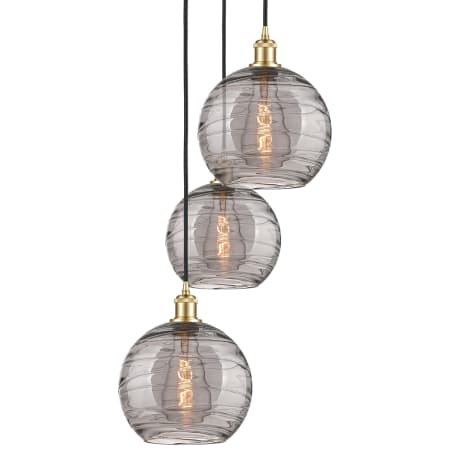 A large image of the Innovations Lighting 113B-3P 36 17 Athens Deco Swirl Pendant Satin Gold / Light Smoke Deco Swirl