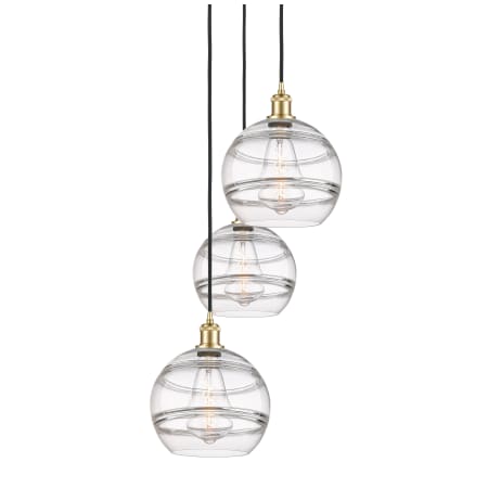 A large image of the Innovations Lighting 113B-3P-36-17 Rochester Pendant Satin Gold / Clear