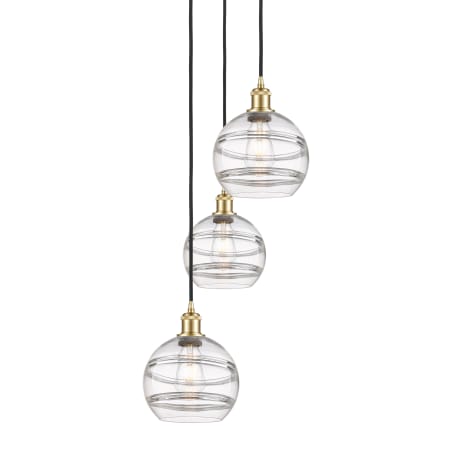 A large image of the Innovations Lighting 113B-3P-30-15 Rochester Pendant Satin Gold / Clear