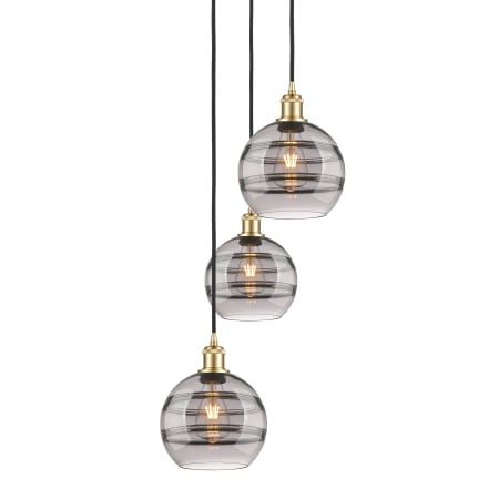 A large image of the Innovations Lighting 113B-3P-30-15 Rochester Pendant Satin Gold / Smoked