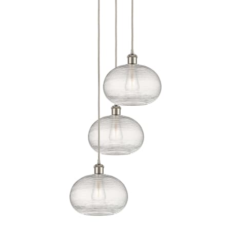 A large image of the Innovations Lighting 113B-3P-30-17 Ithaca Pendant Brushed Satin Nickel / Clear Ithaca