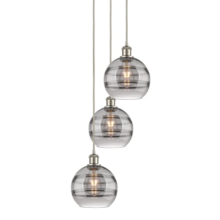 A large image of the Innovations Lighting 113B-3P-30-15 Rochester Pendant Brushed Satin Nickel / Smoked