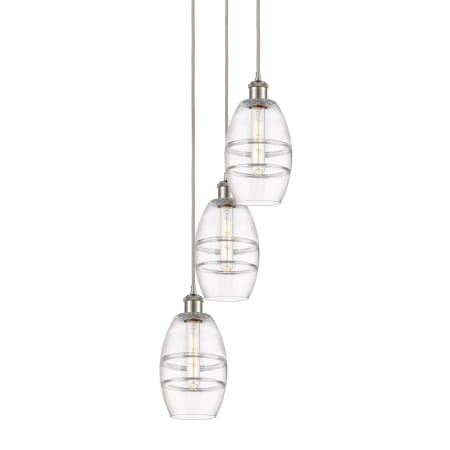 A large image of the Innovations Lighting 113B-3P-25-12 Vaz Pendant Brushed Satin Nickel / Clear