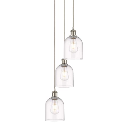 A large image of the Innovations Lighting 113B-3P-30-12 Bella Pendant Brushed Satin Nickel / Clear