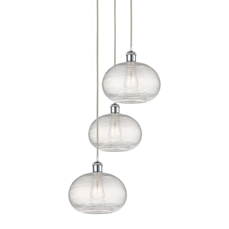 A large image of the Innovations Lighting 113B-3P-30-17 Ithaca Pendant White Polished Chrome / Clear Ithaca