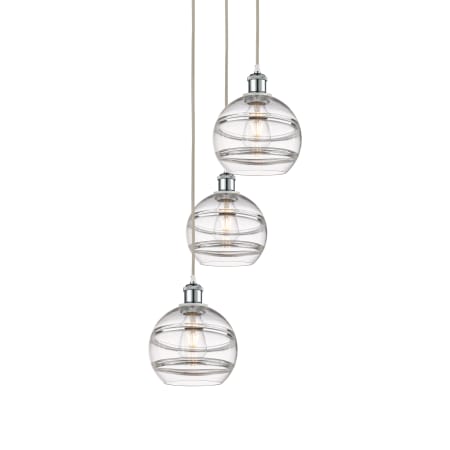 A large image of the Innovations Lighting 113B-3P-30-15 Rochester Pendant White Polished Chrome / Clear