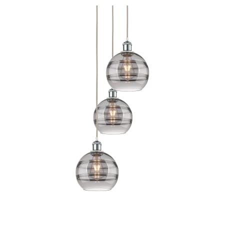 A large image of the Innovations Lighting 113B-3P-30-15 Rochester Pendant White Polished Chrome / Smoked
