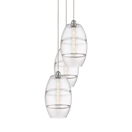 A large image of the Innovations Lighting 113B-3P-56-17 Vaz Pendant White Polished Chrome / Clear