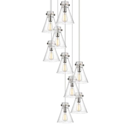 A large image of the Innovations Lighting 119-410-1PS-10-23 Newton Cone Pendant Polished Nickel / Seedy