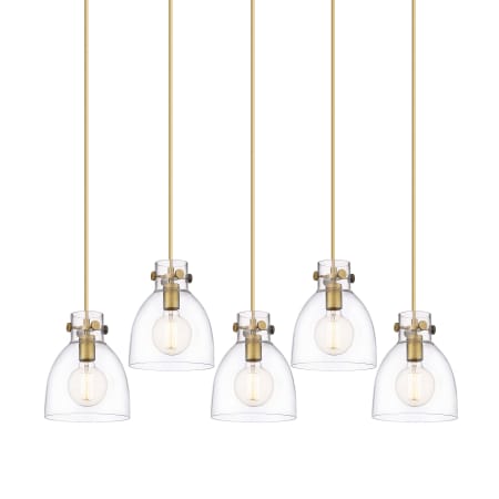 A large image of the Innovations Lighting 125-410-1PS-10-40 Newton Bell Pendant Brushed Brass / Clear