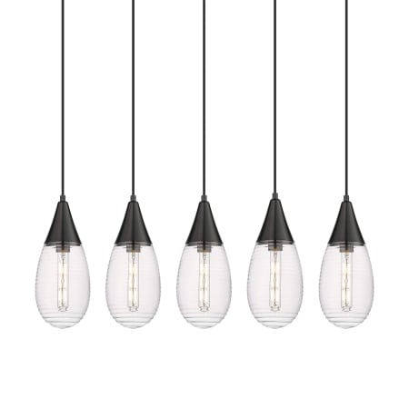 A large image of the Innovations Lighting 125-450-1P-15-38 Malone Pendant Matte Black / Striped Clear