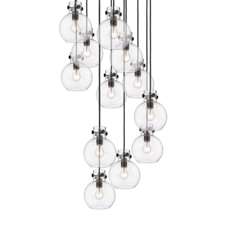 A large image of the Innovations Lighting 126-410-1PS-10-28 Newton Sphere Pendant Matte Black / Clear