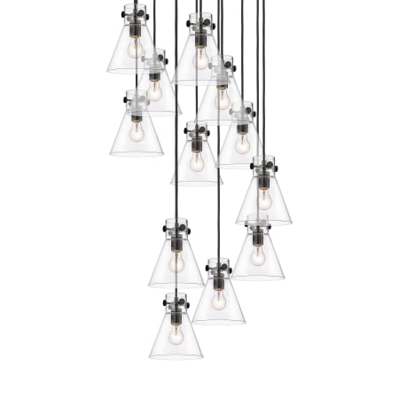 A large image of the Innovations Lighting 126-410-1PS-10-28 Newton Cone Pendant Matte Black / Clear