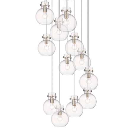 A large image of the Innovations Lighting 126-410-1PS-10-28 Newton Sphere Pendant Brushed Satin Nickel / Clear