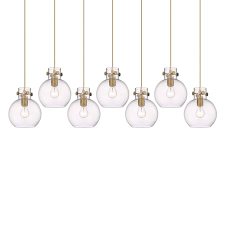 A large image of the Innovations Lighting 127-410-1PS-10-52 Newton Sphere Pendant Brushed Brass / Clear