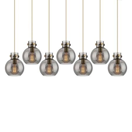 A large image of the Innovations Lighting 127-410-1PS-10-52 Newton Sphere Pendant Brushed Brass / Light Smoke