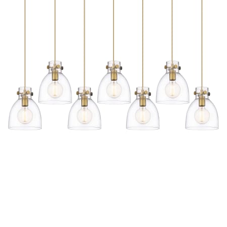 A large image of the Innovations Lighting 127-410-1PS-10-52 Newton Bell Pendant Brushed Brass / Clear