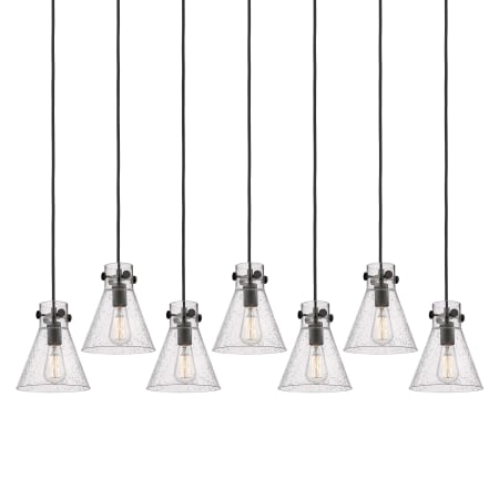 A large image of the Innovations Lighting 127-410-1PS-10-52 Newton Cone Pendant Matte Black / Seedy