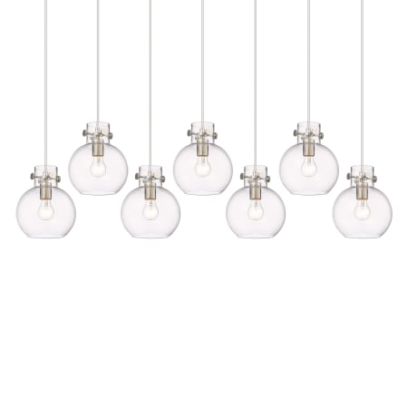 A large image of the Innovations Lighting 127-410-1PS-10-52 Newton Sphere Pendant Brushed Satin Nickel / Clear