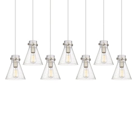 A large image of the Innovations Lighting 127-410-1PS-10-52 Newton Cone Pendant Brushed Satin Nickel / Seedy