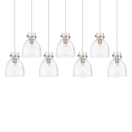 A large image of the Innovations Lighting 127-410-1PS-10-52 Newton Bell Pendant Brushed Satin Nickel / Clear