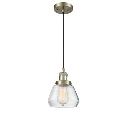 A large image of the Innovations Lighting 201C Fulton Antique Brass / Clear