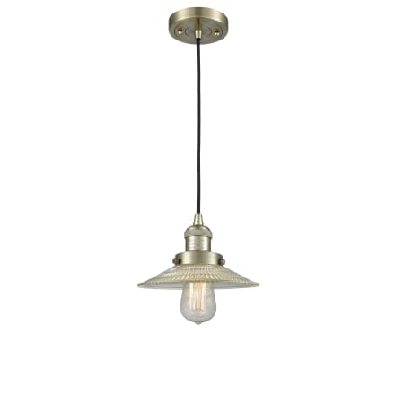 A large image of the Innovations Lighting 201C Halophane Antique Brass / Clear Halophane