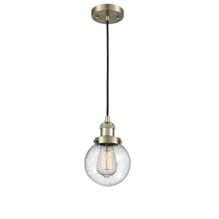 A large image of the Innovations Lighting 201C-6 Beacon Antique Brass / Seedy