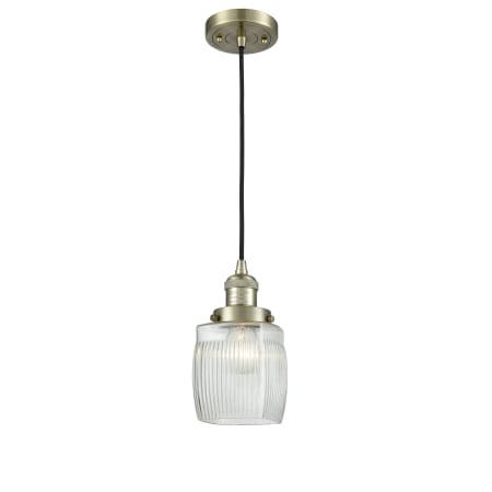 A large image of the Innovations Lighting 201C Colton Antique Brass / Clear Halophane